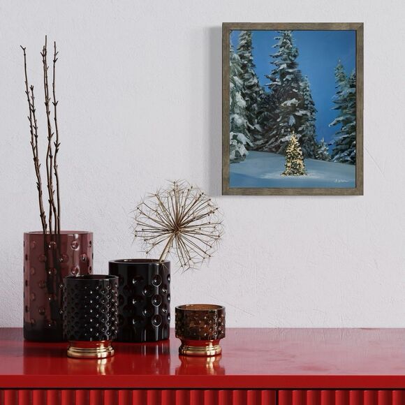 Original Oil Painting Landscape Christmas Lights Snowy Winter Forest 8x10 Signed - Picture 4 of 6